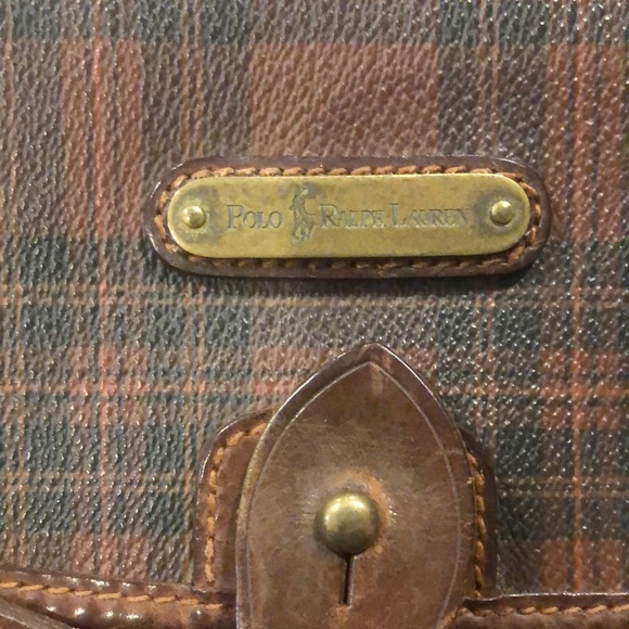 W RALPH LAUREN Brown Tartan Plaid Multi Pocket Tote Crossbody Shoulder Bag - Picture 4 of 17